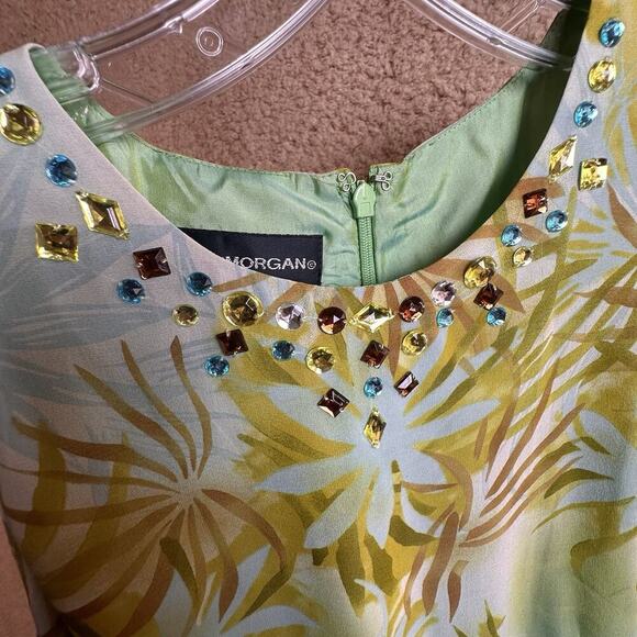 Donna Morgan Green Palms Sheath Dress Sheer Jeweled Silk Sleeveless Mob Wife 8 - Picture 13 of 16